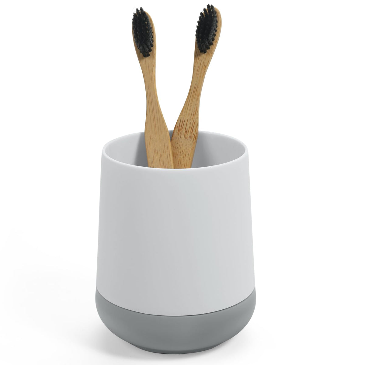 White Toothbrush Holders for bathrooms with Silicon Boot, Modern Tooth Brushing and Toothpaste Holder Cup for Bathroom Organizer (White)