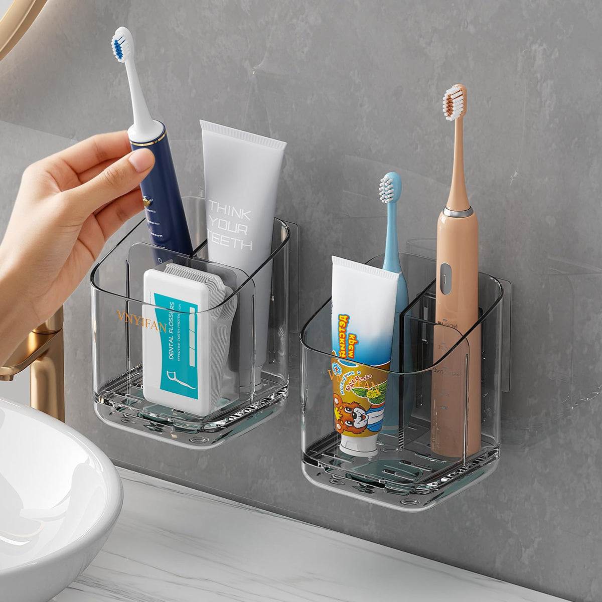 3 Slots Detachable Toothbrush Holders Wall Mounted for Bathrooms