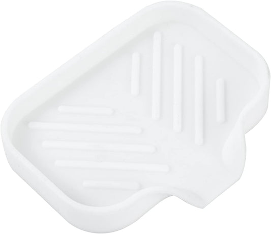 MicoYang Silicone Soap Dish with Drain Spout, Self-Draining Sink Organizer Tray for Bathroom and Kitchen, Sponges, Dispensers and Soap Holder, Non-Slip and Dishwasher Safe, White (Compact, 4.9"×3.2")