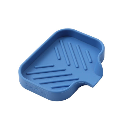 MicoYang Silicone Soap Dish with Drain Spout, Self-Draining Sink Organizer Tray for Bathroom and Kitchen, Sponges, Dispensers and Soap Holder, Non-Slip and Dishwasher Safe, Grey (Compact, 4.9"×3.2")