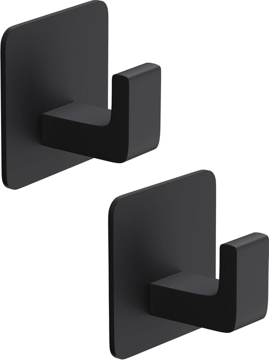 GWAAZXGZ Square Self Adhesive Towel Hooks - 2 Pack Matte Black Metal Hooks