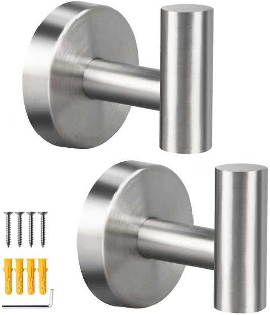 2 Pack Brushed Nickel Towel Hooks, SUS304 Stainless Steel Bathroom Hooks