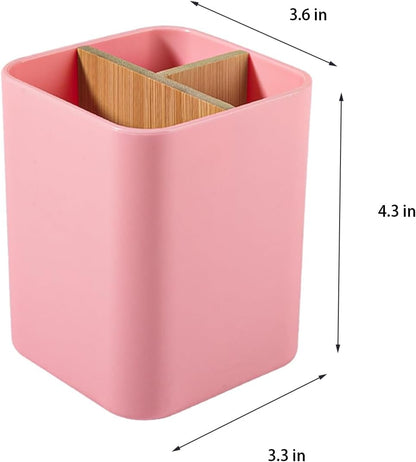 Bamboo Toothbrush Holder for Bathrooms Toothpaste Organizer - Pink