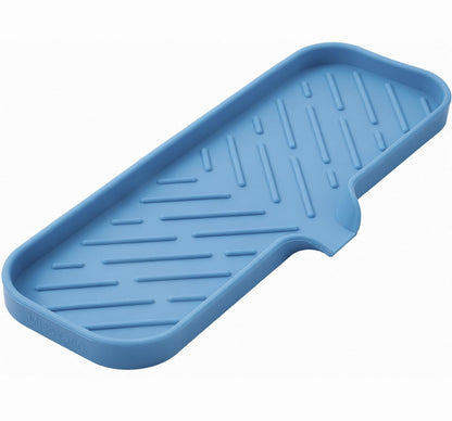 MicoYang Silicone Soap Dish with Drain Spout, Self-Draining Sink Organizer Tray for Bathroom and Kitchen, Sponges, Dispensers and Soap Holder, Non-Slip and Dishwasher Safe, Grey (Compact, 4.9"×3.2")