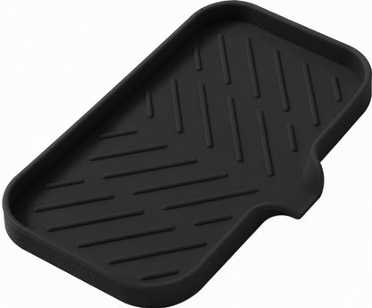 MicoYang Silicone Soap Dish with Drain Spout, Self-Draining Sink Organizer Tray for Bathroom and Kitchen, Sponges, Dispensers and Soap Holder, Non-Slip and Dishwasher Safe, Grey (Compact, 4.9"×3.2")