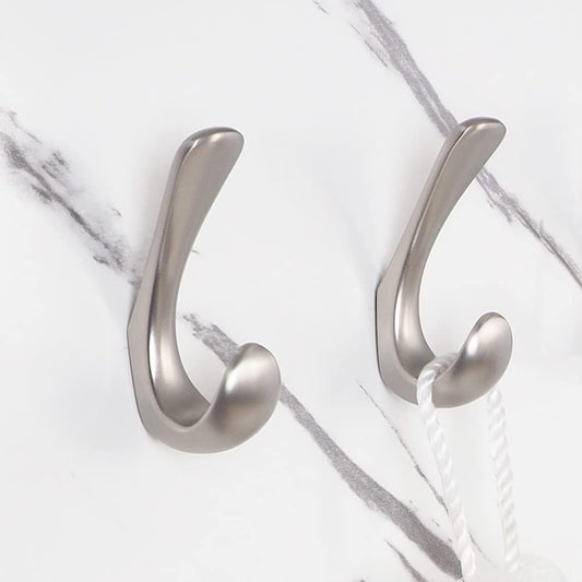 2 Pack Towel Hooks for Bathrooms Wall Mounted, Brushed Nickel Bathroom Hooks for Towels, Robe & Towel Hook for Wall, Modern Bath Towel Hook