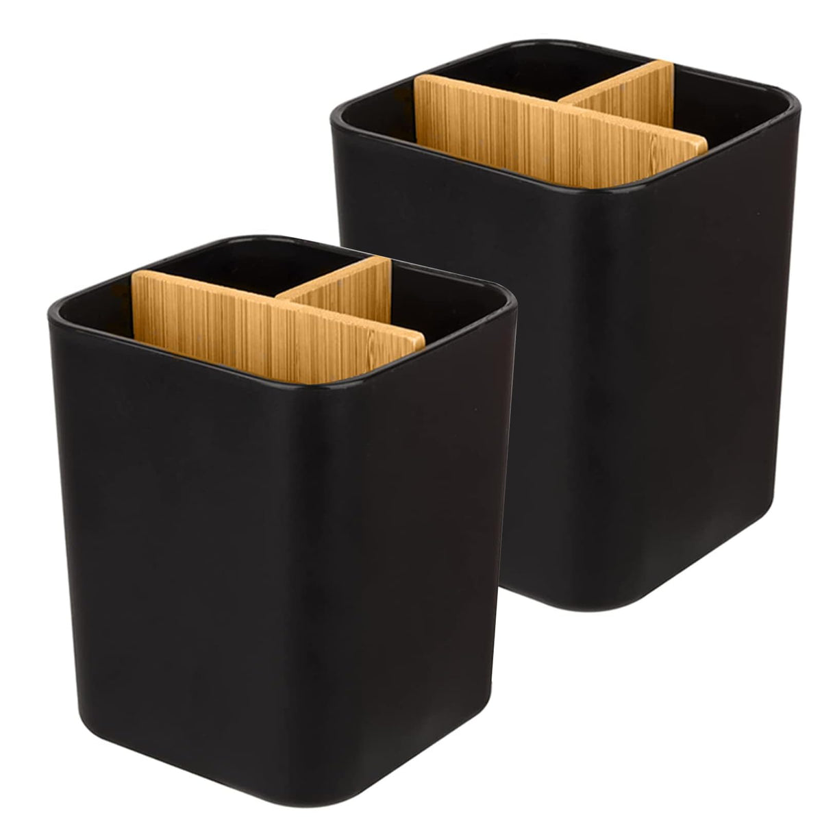 Bamboo Toothbrush Holder for Bathrooms Toothpaste Organizer - White