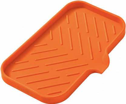 MicoYang Silicone Soap Dish with Drain Spout, Self-Draining Sink Organizer Tray for Bathroom and Kitchen, Sponges, Dispensers and Soap Holder, Non-Slip and Dishwasher Safe, Grey (Compact, 4.9"×3.2")