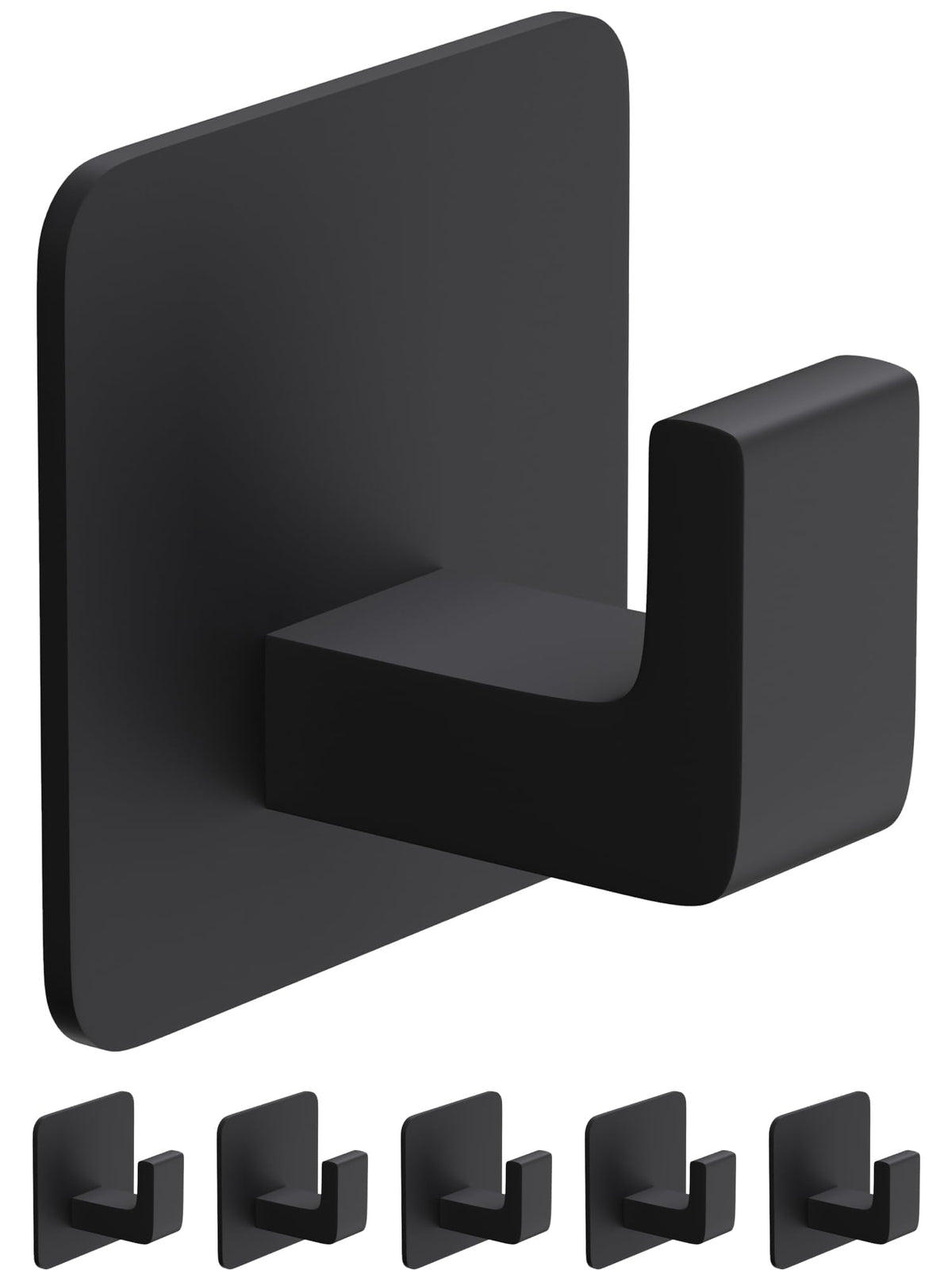 GWAAZXGZ Square Self Adhesive Towel Hooks - 2 Pack Matte Black Metal Hooks