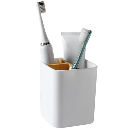 Bamboo Toothbrush Holder for Bathrooms Toothpaste Organizer - White