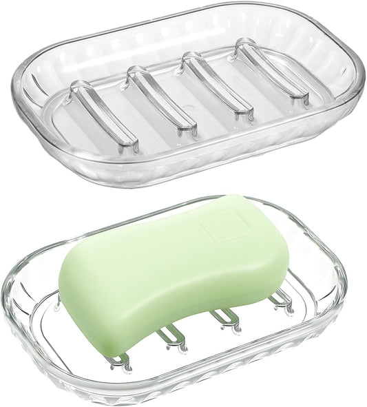 2 Pack Clear Plastic Soap Dish for Shower with Drainage