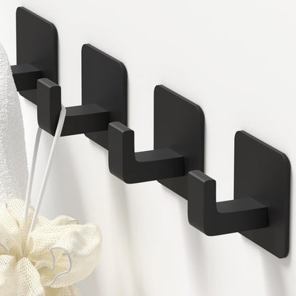 GWAAZXGZ Square Self Adhesive Towel Hooks - 2 Pack Matte Black Metal Hooks