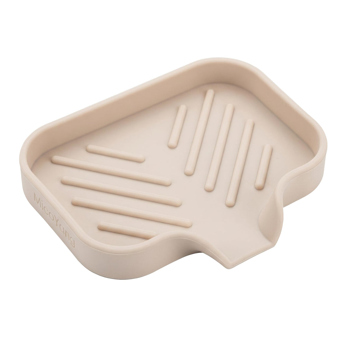 MicoYang Silicone Soap Dish with Drain Spout, Self-Draining Sink Organizer Tray for Bathroom and Kitchen, Sponges, Dispensers and Soap Holder, Non-Slip and Dishwasher Safe, Grey (Compact, 4.9"×3.2")