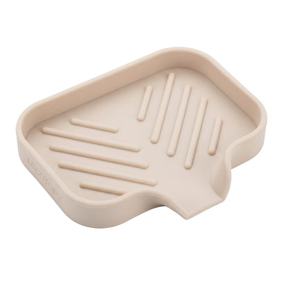 MicoYang Silicone Soap Dish with Drain Spout, Self-Draining Sink Organizer Tray for Bathroom and Kitchen, Sponges, Dispensers and Soap Holder, Non-Slip and Dishwasher Safe, Grey (Compact, 4.9"×3.2")