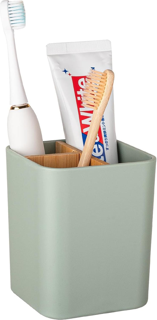 Bamboo Toothbrush Holder for Bathrooms Toothpaste Organizer - Green