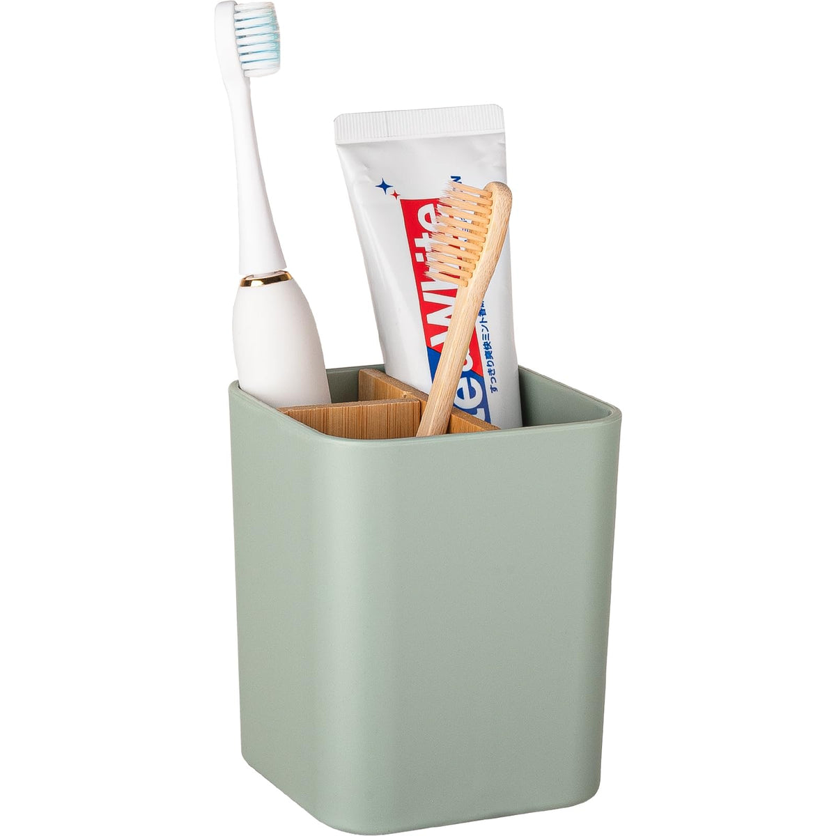 Bamboo Toothbrush Holder for Bathrooms Toothpaste Organizer - White