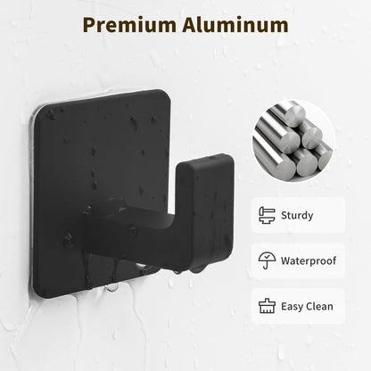 GWAAZXGZ Square Self Adhesive Towel Hooks - 2 Pack Matte Black Metal Hooks