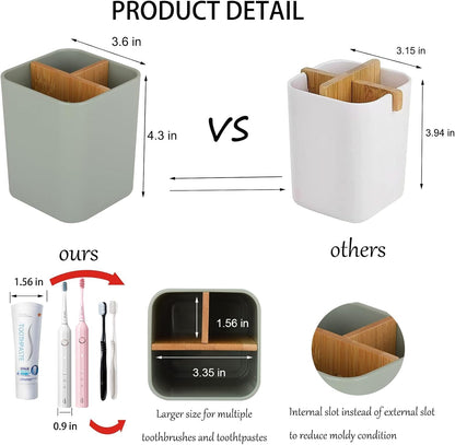 Bamboo Toothbrush Holder for Bathrooms Toothpaste Organizer - Green