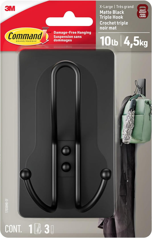 Command X-Large Black Triple Hooks, 1 Hook, 3 Strips